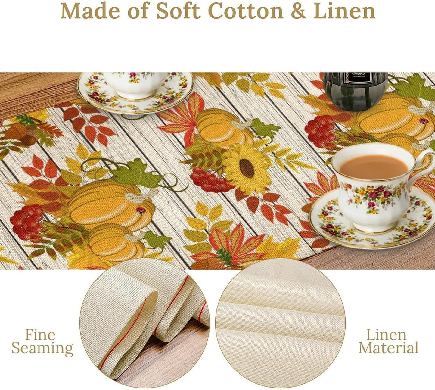 Autumn Table Runner,Seasonal Pumpkins Thanksgiving Kitchen Dining Table Decoration for Home Party Decor 13x70 Inch