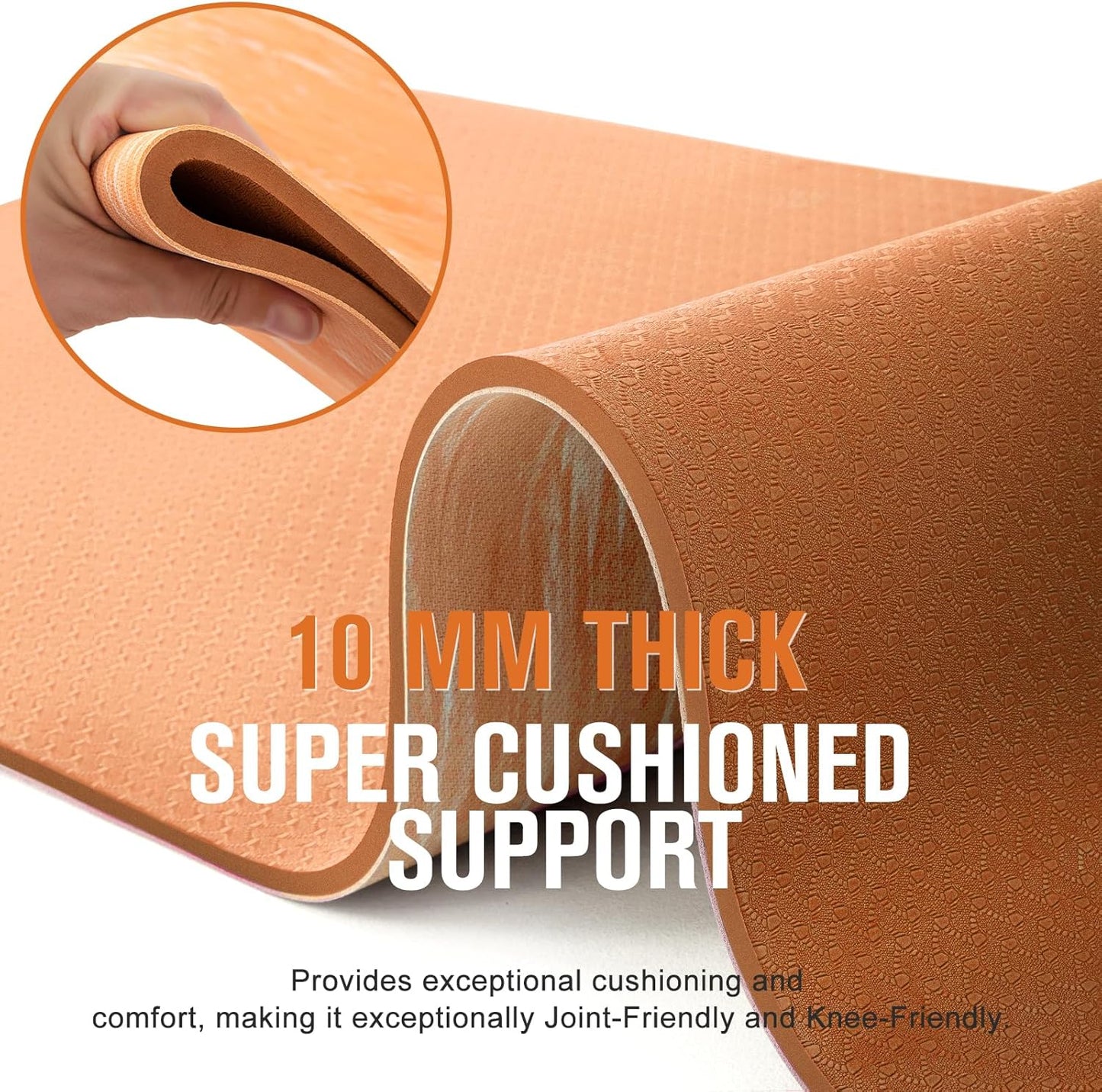 UMINEUX Extra Thick Yoga Mat, 2/5 Inch (10MM), Natural Rubber and TPE Non Slip Yoga Mats with Strap for Women Men, Eco Friendly Exercise Mat for Yoga, Pilates and Home Workout