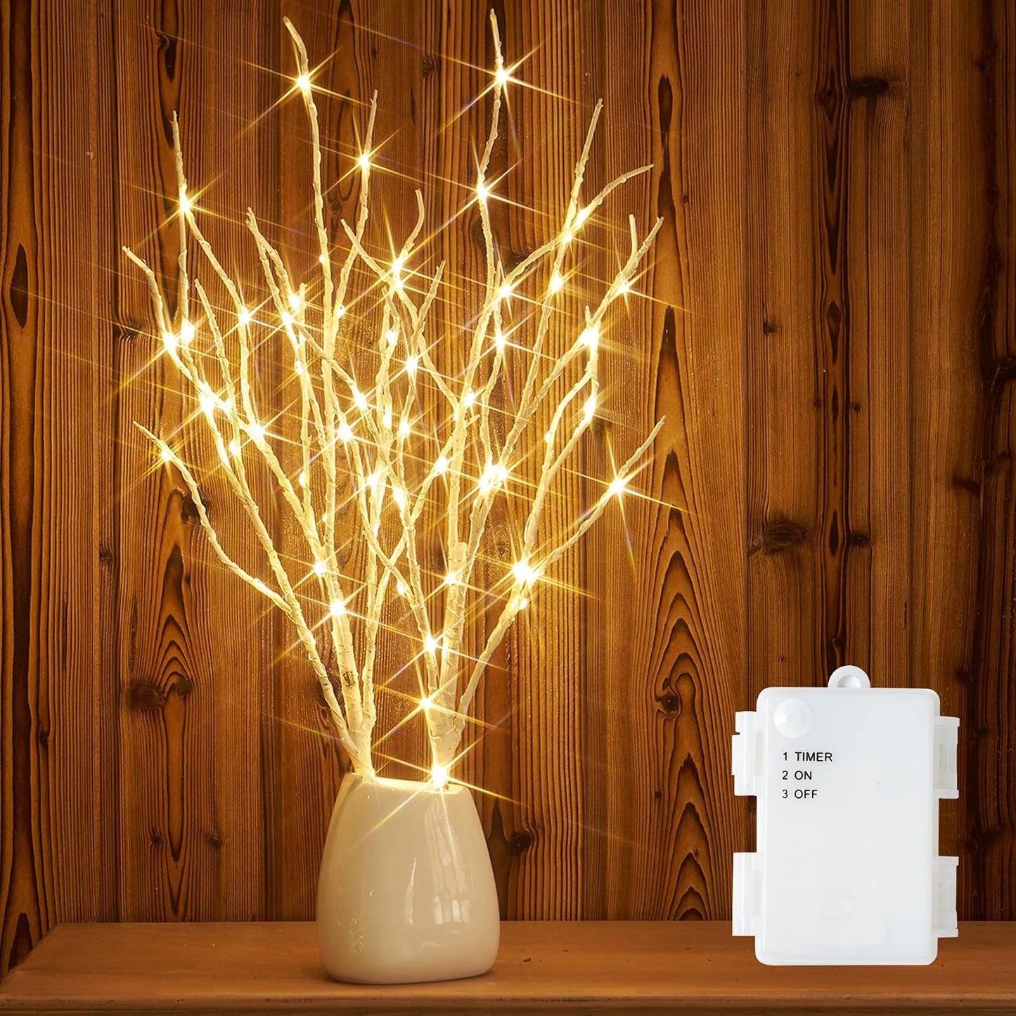 Fudios Lighted Birch Branches 18IN 70 White Willow LED with Timer Battery Operated for Christmas Party Wedding Decoration Twig Lights Outdoor