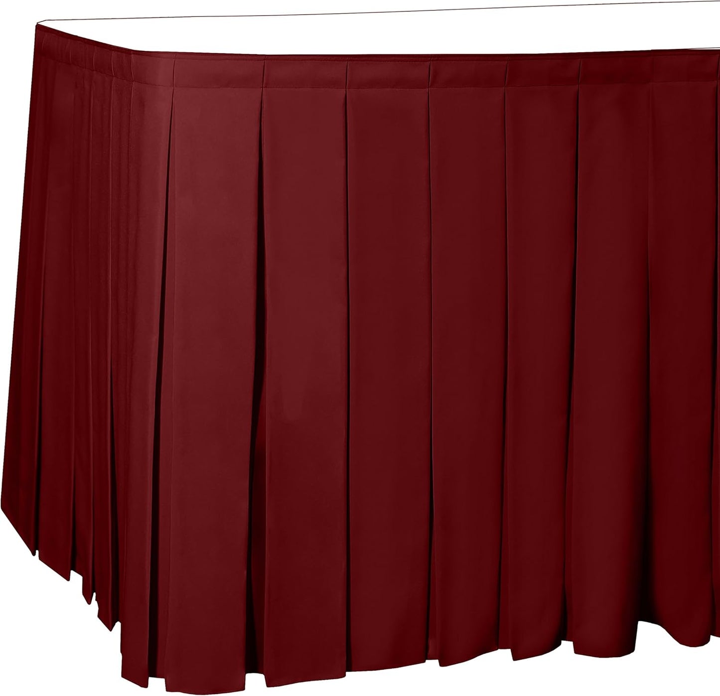 Ultimate Textile Pleat Polyester Fabric Table Skirt - Machine Washable Flame Resistant with Clips for Events, Weddings & Trade Shows, Cut & Sewn in Paterson, NJ - Holiday Red, 17' Box Pleat