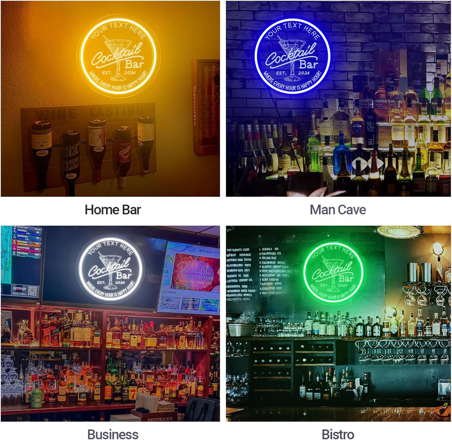 Personalized Cocktail Bar Neon Sign for Home Bar, Custom LED Neon Signs for Man Cave Pub Tavern Bistro Lounge Martini Wall Decor, Customized LED Light Up Signs for Men Dad Husband Gifts
