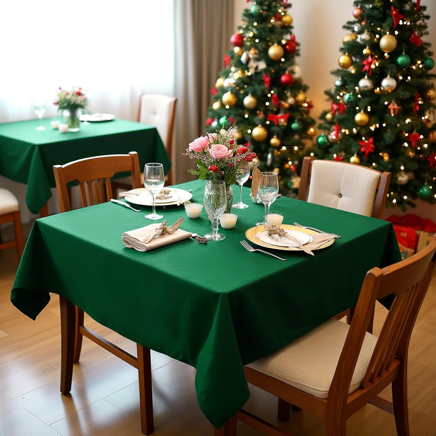 sancua Square Tablecloths 54x54 Inch Hunter Green, 2 Pack - Fabric Table Cloth for Square or Round Tables, Washable Polyester Table Cover for Christmas Dinner, Holiday Party, Display Tables