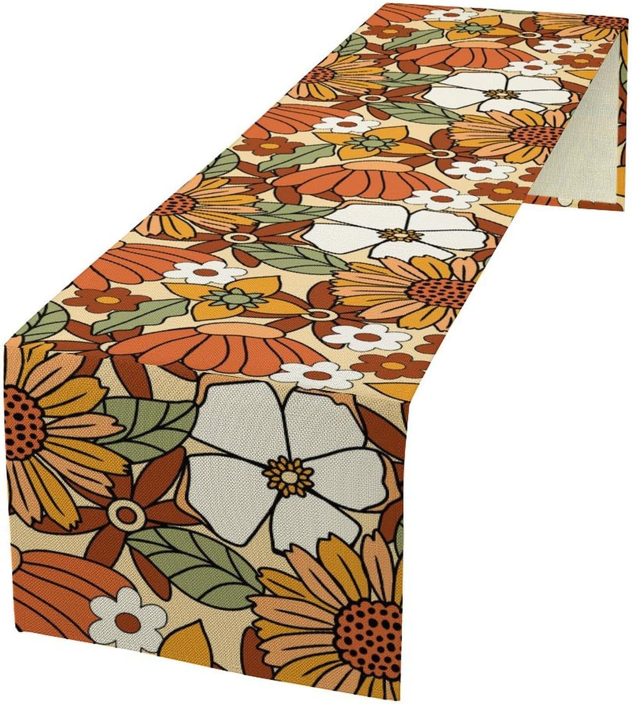 Vintage Floral Table Runner,Boho 70s Style Retro Flower Table Cloth Kitchen Dining Table Home Party Decoration 13x72 Inch
