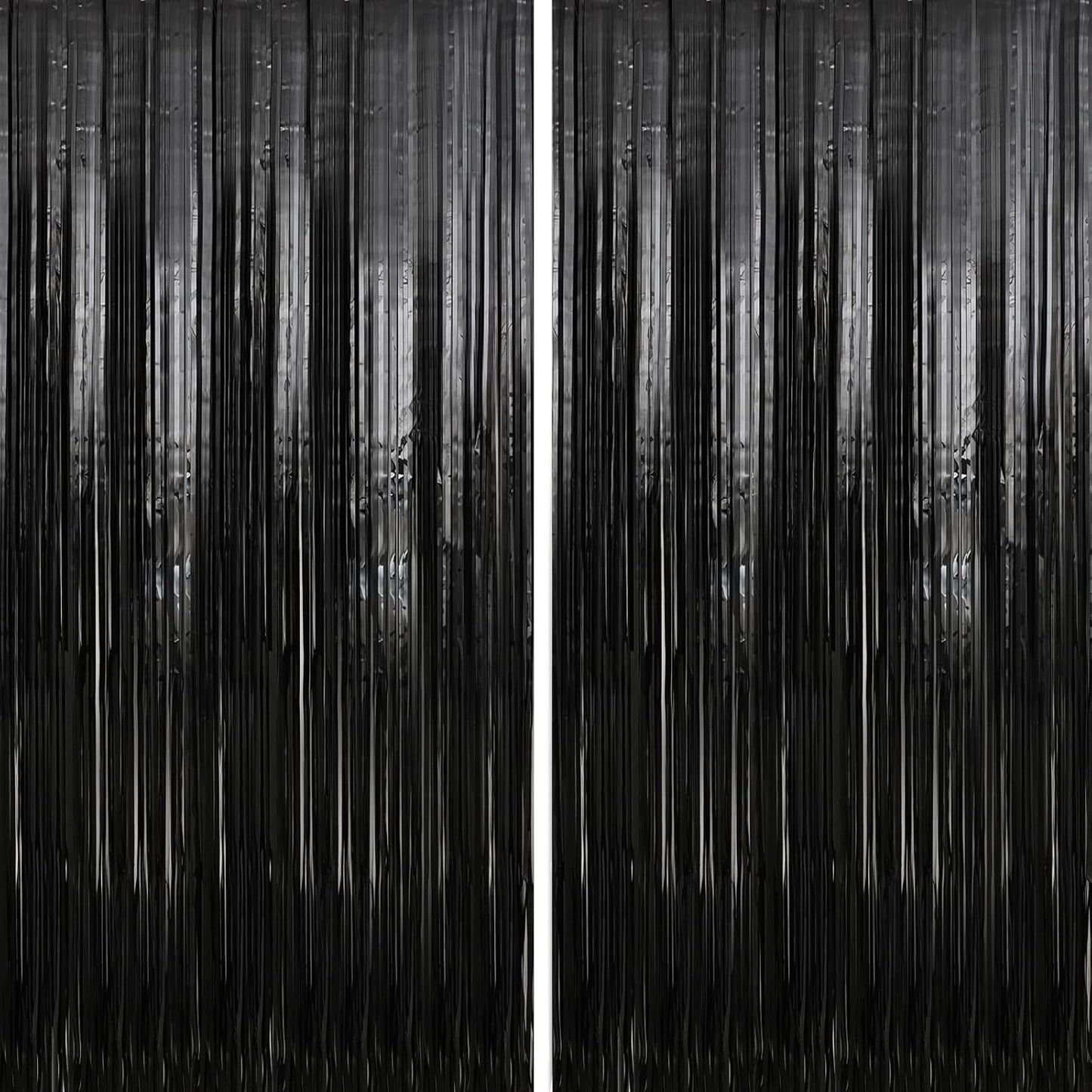 Crosize 2 Pack 3.3 x 9.9 ft Black Foil Fringe Backdrop Curtain, Streamer Backdrop Curtains, Streamers Birthday Party Decorations, Tinsel Curtain for Parties, Photo Booth Backdrops, Party Décor