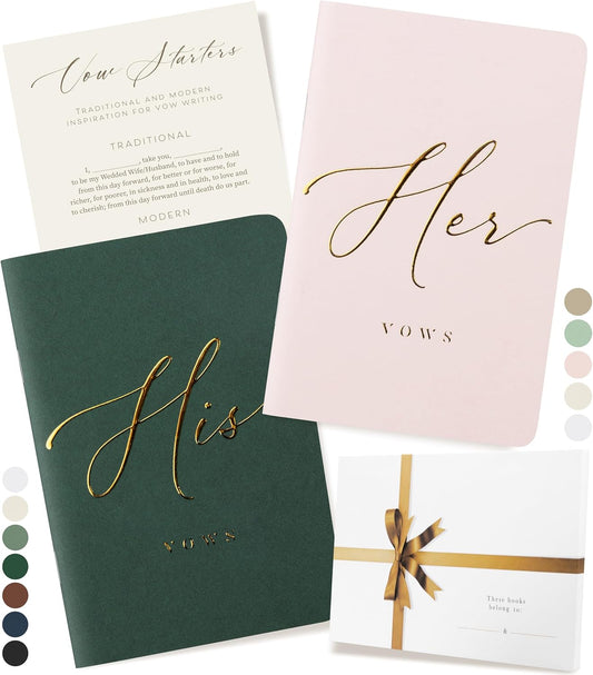ARTESORI Wedding Vow Book for Her & Him, Soft Touch, Gold Engraving, 28 Lined Pages, Wedding Vow Books His and Hers, Wedding Essentials, Wedding Registry Gifts, His and Hers Gifts [Blush & Pine]