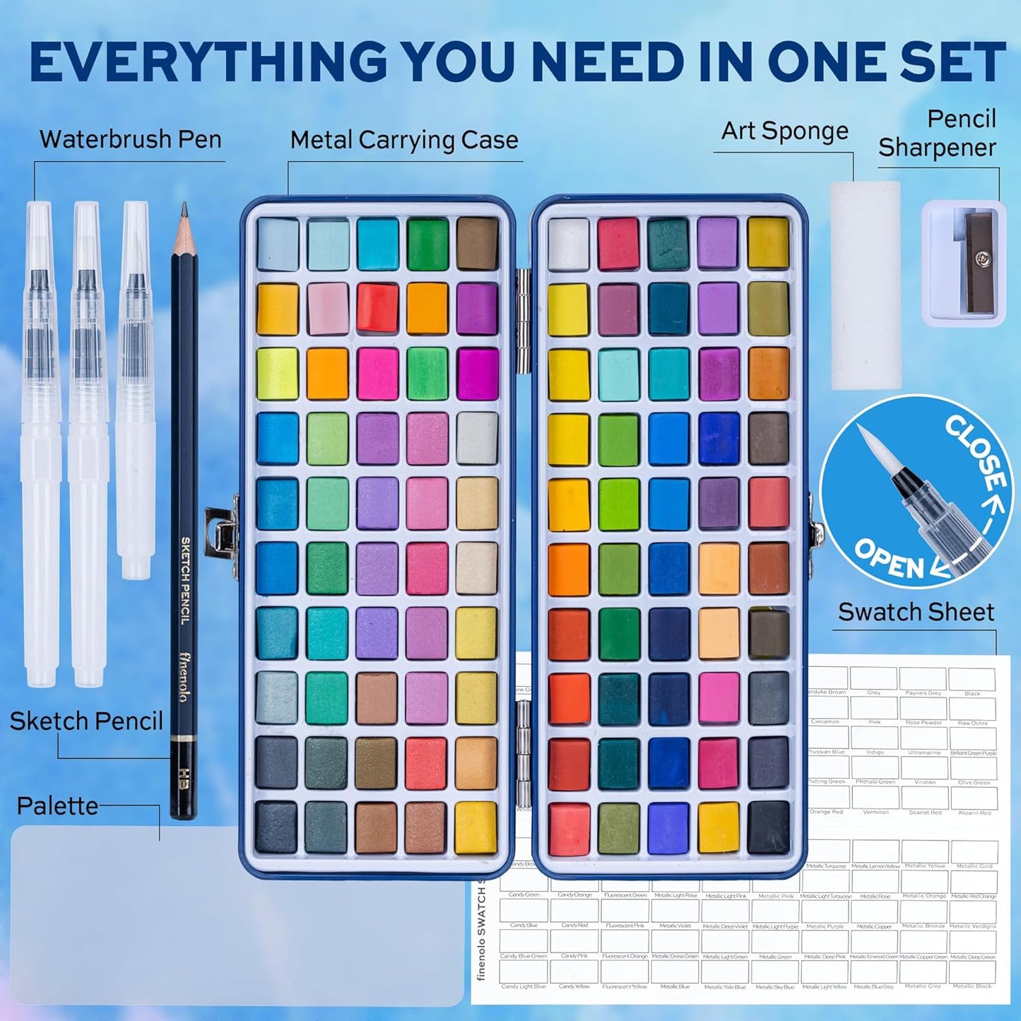 100 Colors Watercolor Paint Set with Metallic, Macaron & Fluorescent Colors-Professional Grade Watercolor Paints for Artists, Beginners & Illustrators, Ideal for Blending, Layering & Creative Artwork