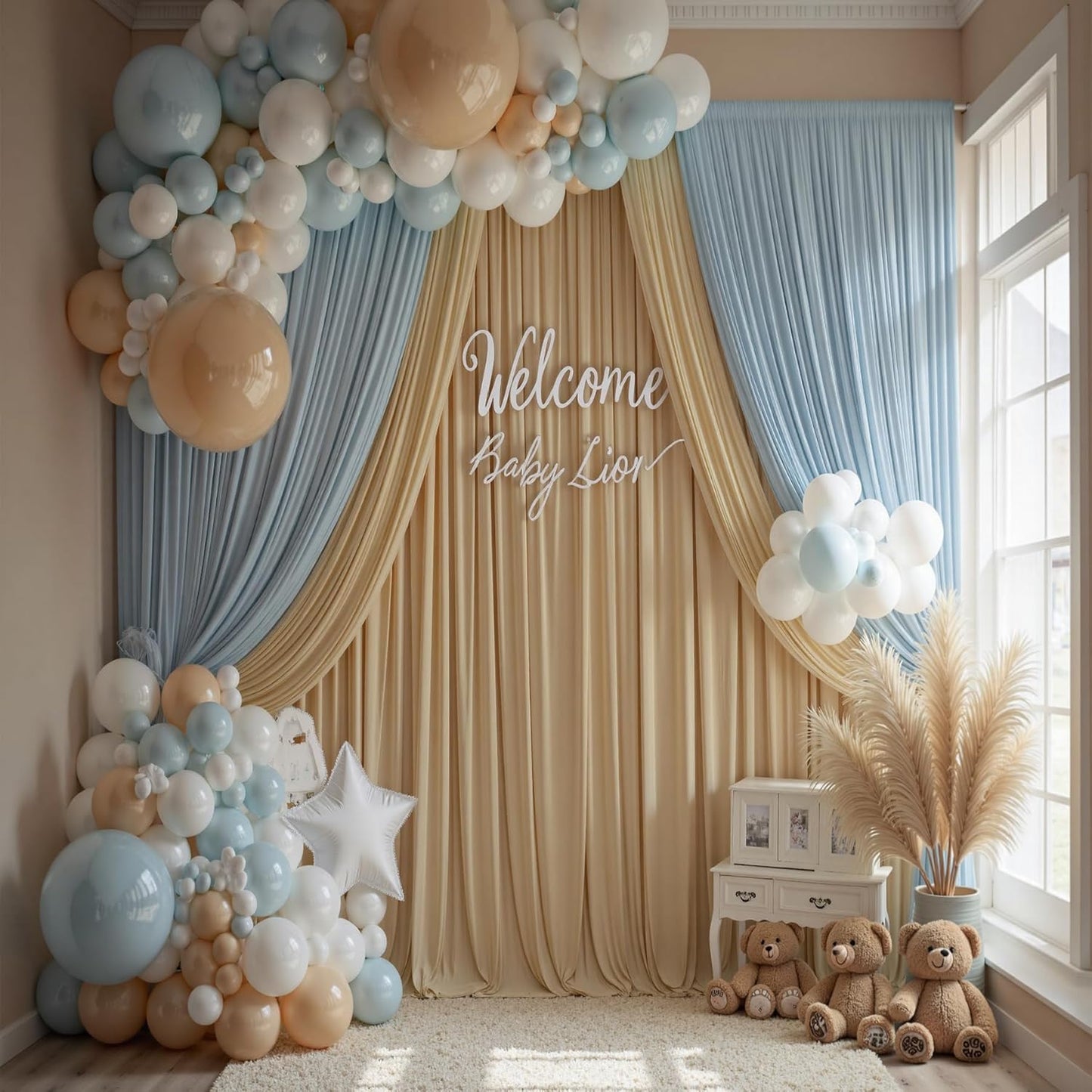 10×14 ft Wrinkle Free Beige Backdrop Curtain for Weddings Parties, 2 Panels 14ft Silky Polyester Wedding Drapes Backdrop Photo Back Drop Cloth for Birthday Baby Shower Photography Backgrounds