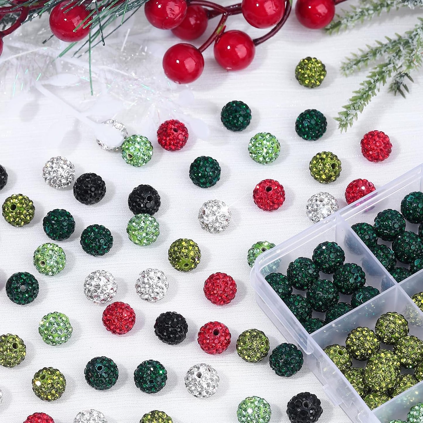 novani 240pcs 10mm Green Rhinestone Beads for Jewelry Making, Round Clay Beads with 1.8mm Hole, Disco Ball Effect, DIY Handmade Accessories