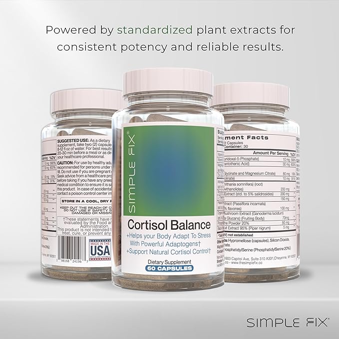 Cortisol Balance Supplement – Supports Stress, Focus & Daily Energy – with Ashwagandha, Rhodiola Rosea, L-Theanine, Magnesium, Zinc & B6 – Adaptogen Formula – Vegan Capsules