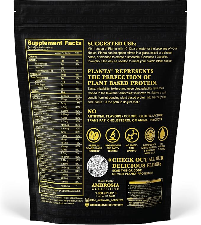 Ambrosia Planta - Premium Organic Plant-Based Protein | Vegan & Keto Friendly | Gourmet Flavors with No Bloating or Stomach Upset | No Added Sugar | 14 Servings | (Banana Maple)