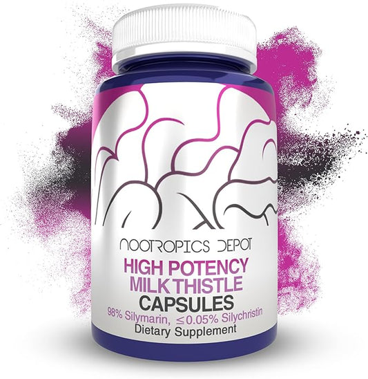 Nootropics Depot High Potency Milk Thistle Extract Capsules | 200mg of Silymarins from Silybum marianum | 60 Count