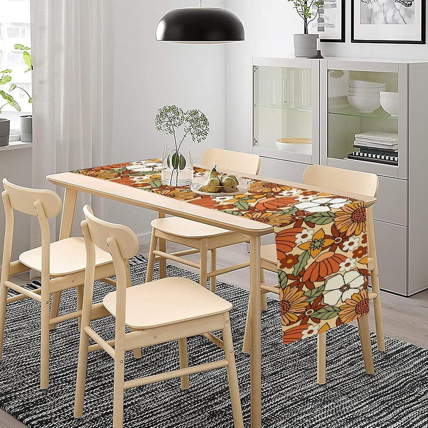 Vintage Floral Table Runner,Boho 70s Style Retro Flower Table Cloth Kitchen Dining Table Home Party Decoration 13x60 Inch