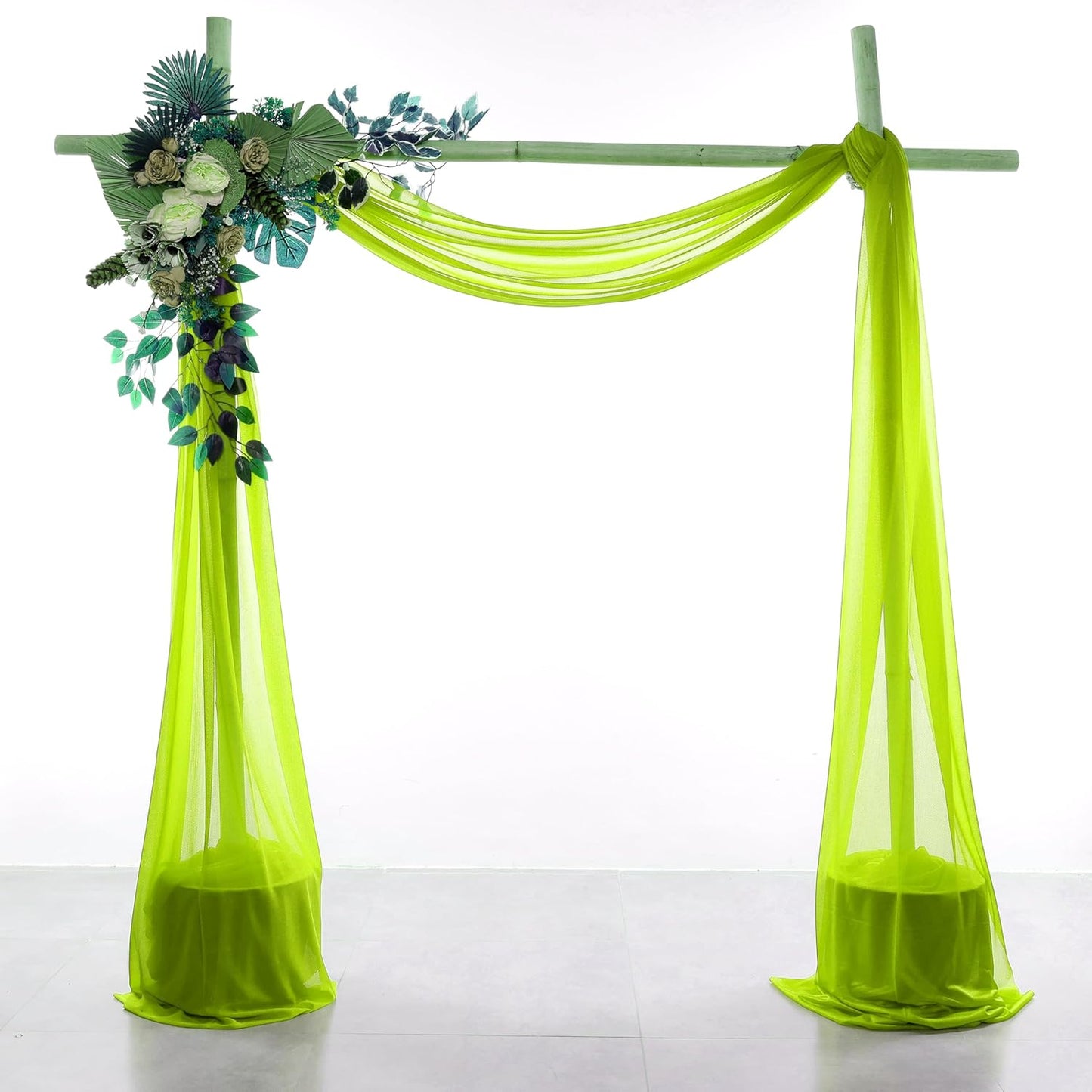 VDS Pack of 2 Panel (30 Inch X 30 Feet) Wedding Arch Draping Fabric Sheer Chiffon Fabric Drapery for Wedding Ceremony Reception Swag Backdrop Canopy Chuppah ARBO Altars Decoration (Parrot Green)