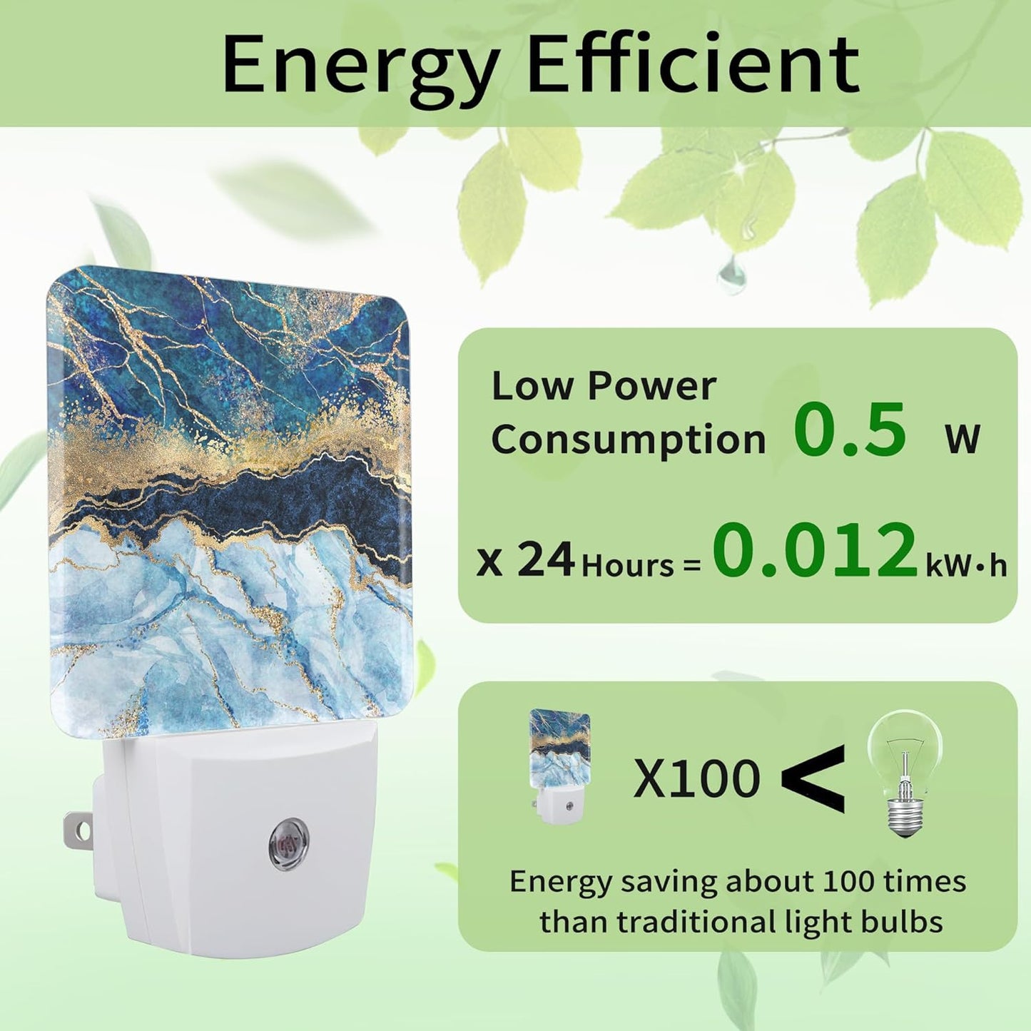 Blue Indigo Marble Night Light, Night Light Plug into Wall with Dusk to Dawn Sensor, LED Lamp Energy Saving Lights for Men Women Boys Girls,Lamp for Bedroom Bathroom Hallway