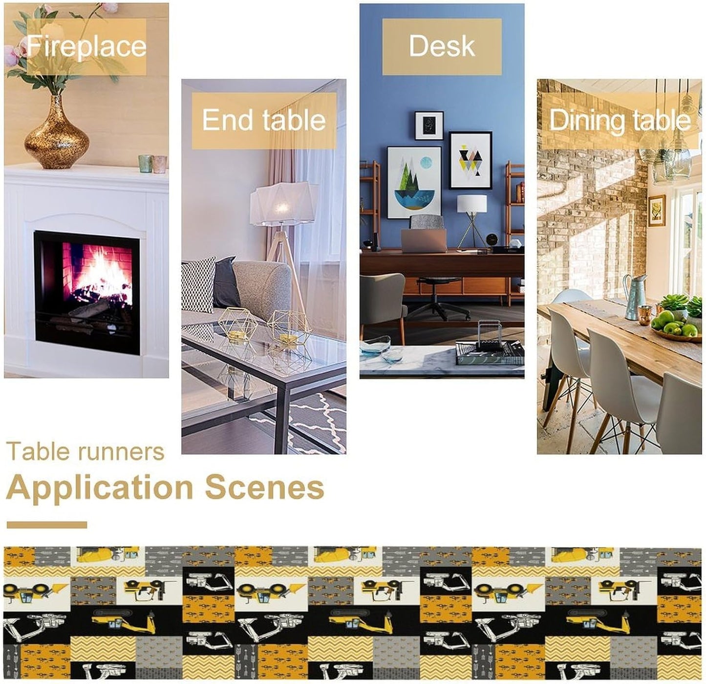 Excavator Table Runner,Boys Kids Construction Vehicles Equipment Trucks Cartoon Car Tablecloth Burlap for Hotel Indoors Outdoor Dining Room Kitchen Holiday Party, 13x108in