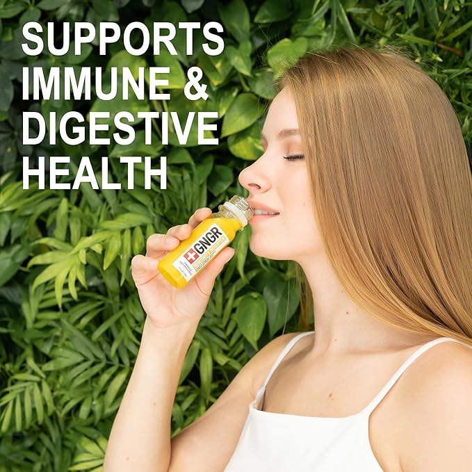 +GNGR Digestive Aid Organic Ginger Shots with Probiotics, Gut Health, Colon Cleanse, Bloating Relief, Gut Detox, Immunity Shots with Ginger Juice, Turmeric, Black Pepper. (2 Oz, Pack of 12)