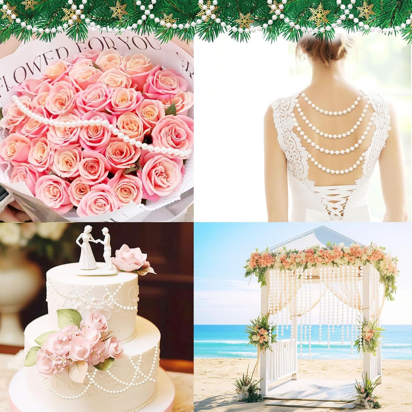 82 Feet Faux Pearl Beads Garland 6mm Craft String Pearls for Wedding Centerpiece Christmas Tree and Flowers Decoration DIY(White)