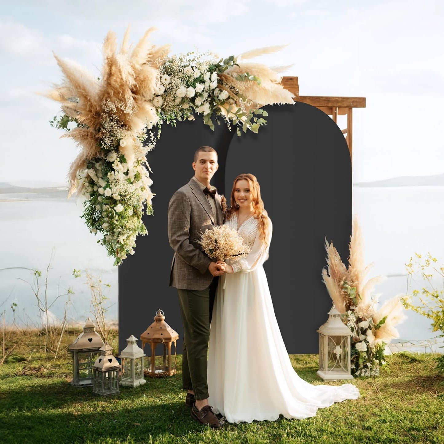 Set of 2 Arch Backdrop Cover, High Elastic Wrinkle-Resistant Arch Cover, Spandex Fabric Thick Opaque Round Top Chiara Backdrop for Wedding Birthday Baby Shower Garden Decor 6FT, 7.2FT, Black