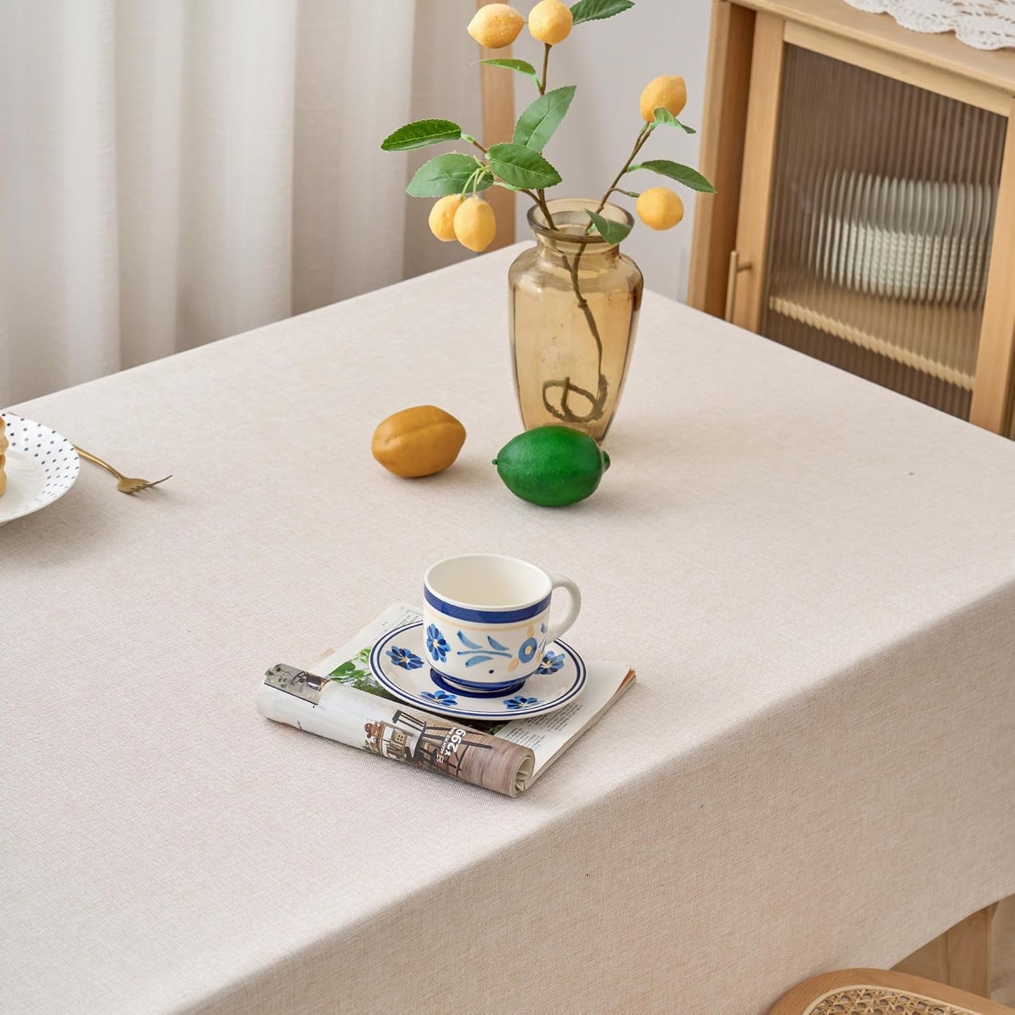 NLMUVW Linen Tablecloth Rectangle 6ft, Rustic Textured Table Cloth Water Resistant Farmhouse Table Cover for Kitchen Dining Party Coffee, 54x78 Inch