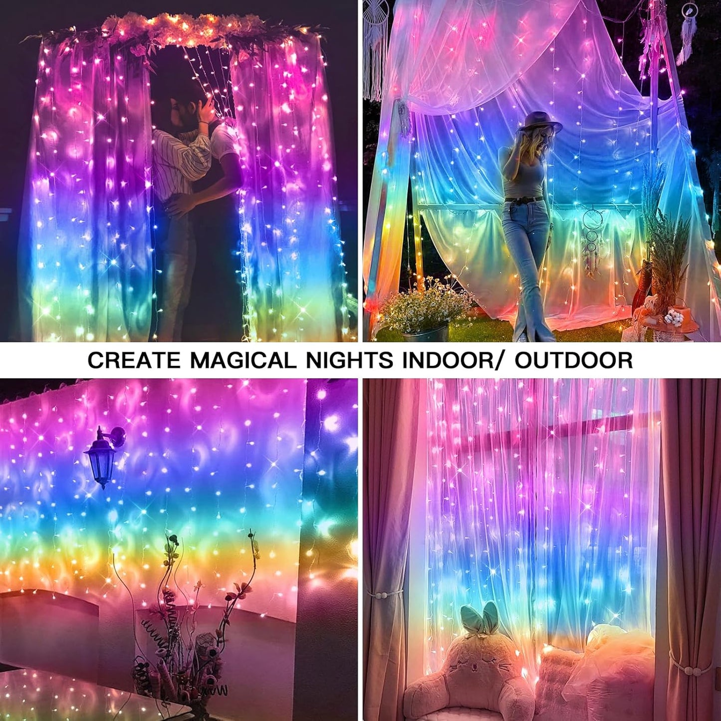 suddus Curtain Lights for Bedroom, 192 Led 8.3ft x 5.25ft Hanging String Lights Outdoor, Fairy Curtain Lights for Backdrop, Window, Wall, Wedding, Party, Garden, Porch, Birthday Decor Multicolor
