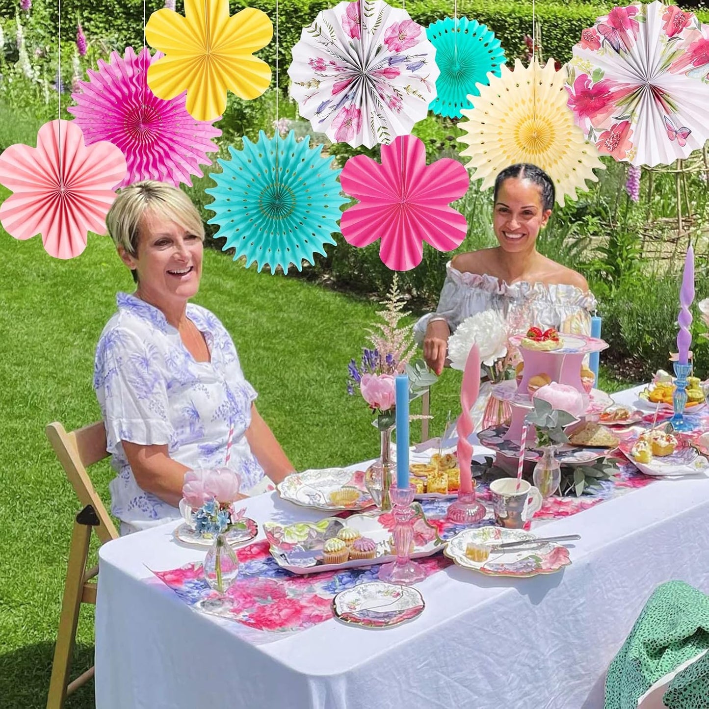 SUNBEAUTY Paper Flowers Decorations for Wall Tea Party Decoration Paper Fans Classroom Decoration Paper Floral Backdrop Decor Paper Fans Decoration Flower Wall Decor,Set of 9