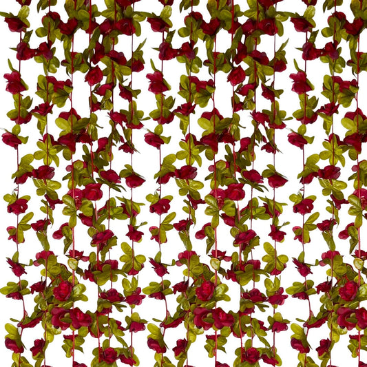 16Pcs 126Ft Burgundy Rose Garland, Fake Rose Hanging Flowers, Artificial Flower Vine, Hanging Floral Vine Garland for Wedding, Birthday Party, Wall Arch, Halloween, Christmas Garden Backdrop Decor