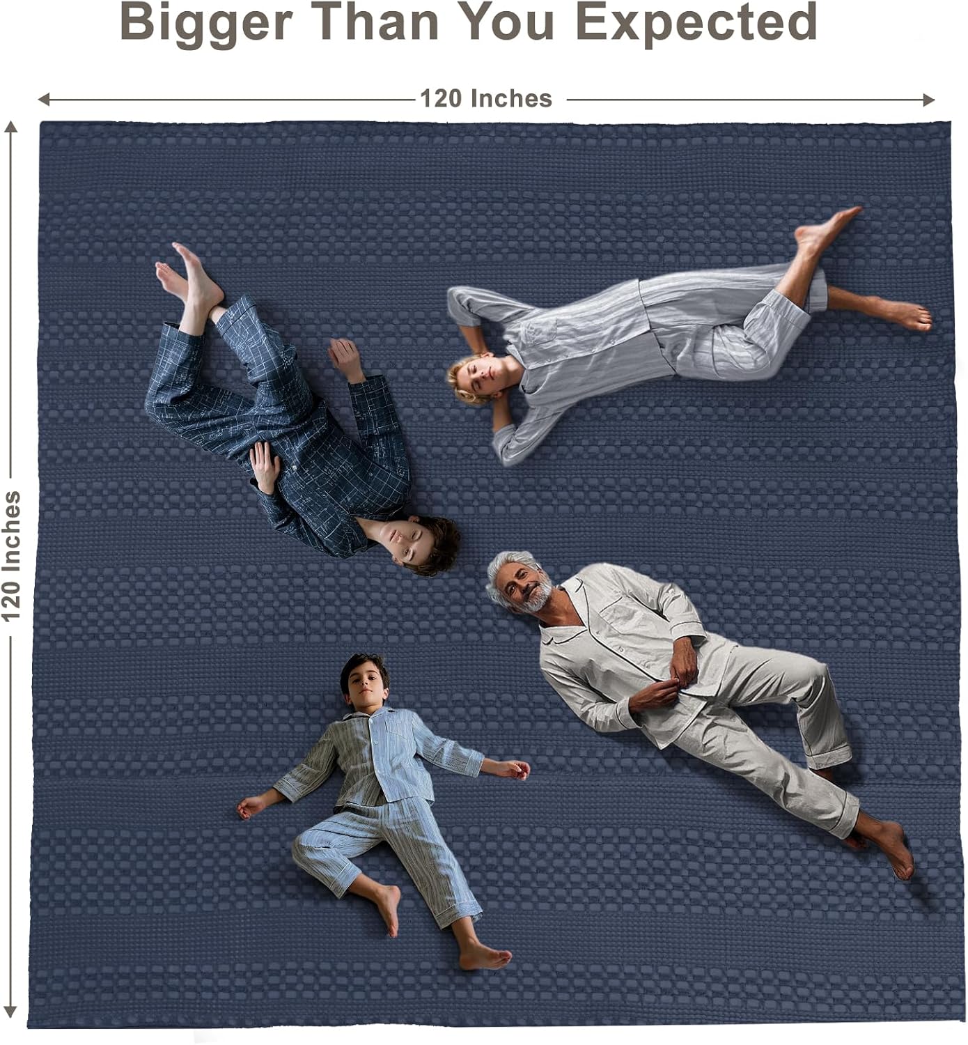 PHF 100% Cotton Waffle Blanket Oversized King 120"x120", Lightweight Breathable Extra Large 10'x10' Blankets for Bed, Giant Big Luxury Aesthetic Woven Bedding for Home Decor, Dark Navy