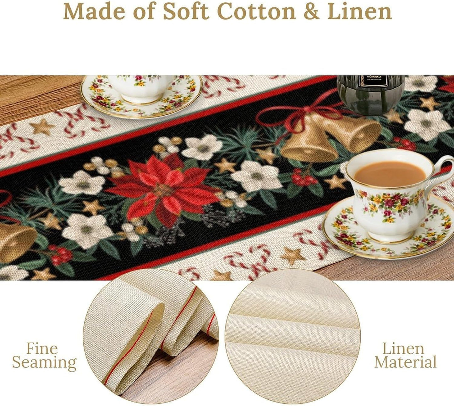 Christmas Table Runner, Xmas Holiday Seasonal Winter Table Cloth Kitchen Dining Table Decoration for Home Party Decor 13x36 Inch