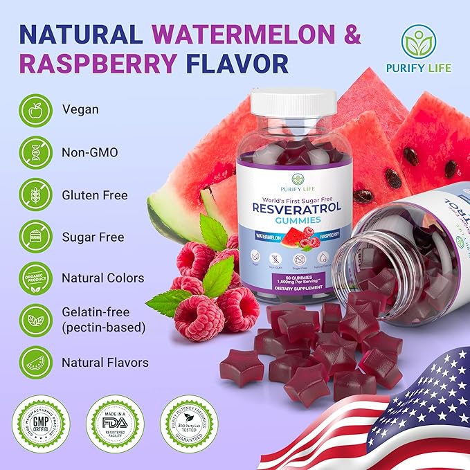 Sugar-Free Resveratrol Gummies - Potent Anti-Aging Antioxidant - Resveratrol Supplement to Support Digestive & Immune Health - Natural Herb for Cell Growth & Repair - Easy Chewable NMN Alternative