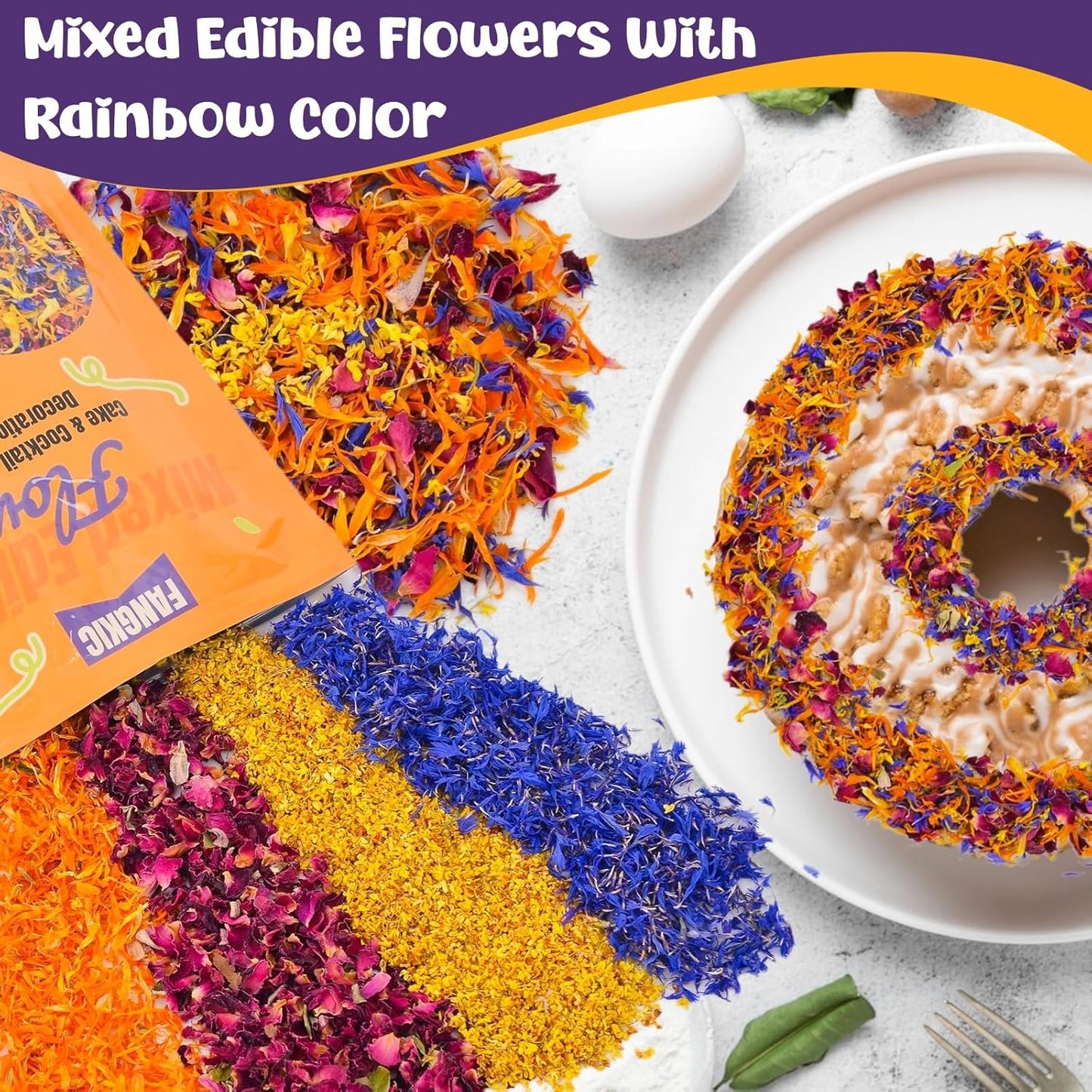 4 Kinds Natural Dried Edilble Flowers Petal Blend (3.5 Ounce), Edible Flowers for Cocktail, Cake Decoration, Soap Making, Ice cream. Include Rose Petals, Cornflower, Osmanthus, and Calendula