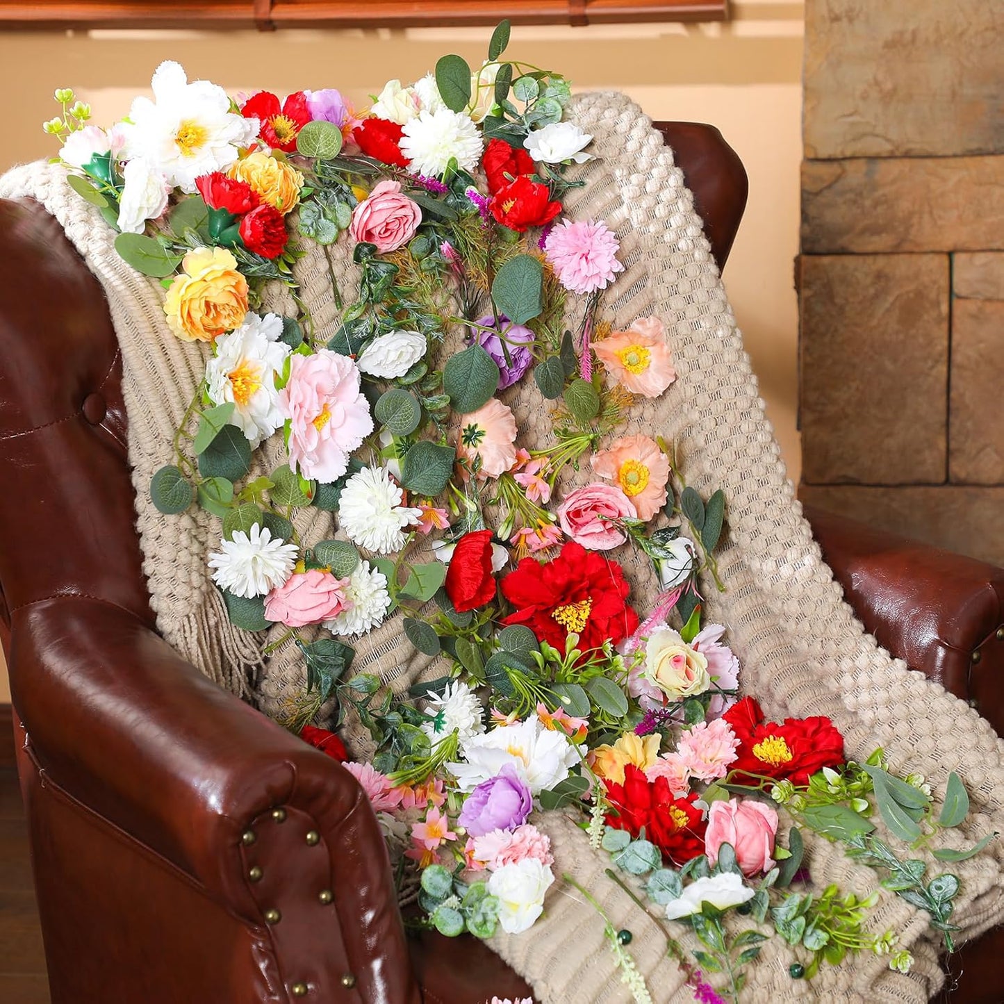 XunYee 6 Pcs 35.4 ft Flower Garlands Hanging Wildflower Backdrop Decoration Artificial Floral Garlands Fake Flower Vines Faux Silk Wildflower Decor for Halloween Fall Wedding Garden Wall Arch(Floral)