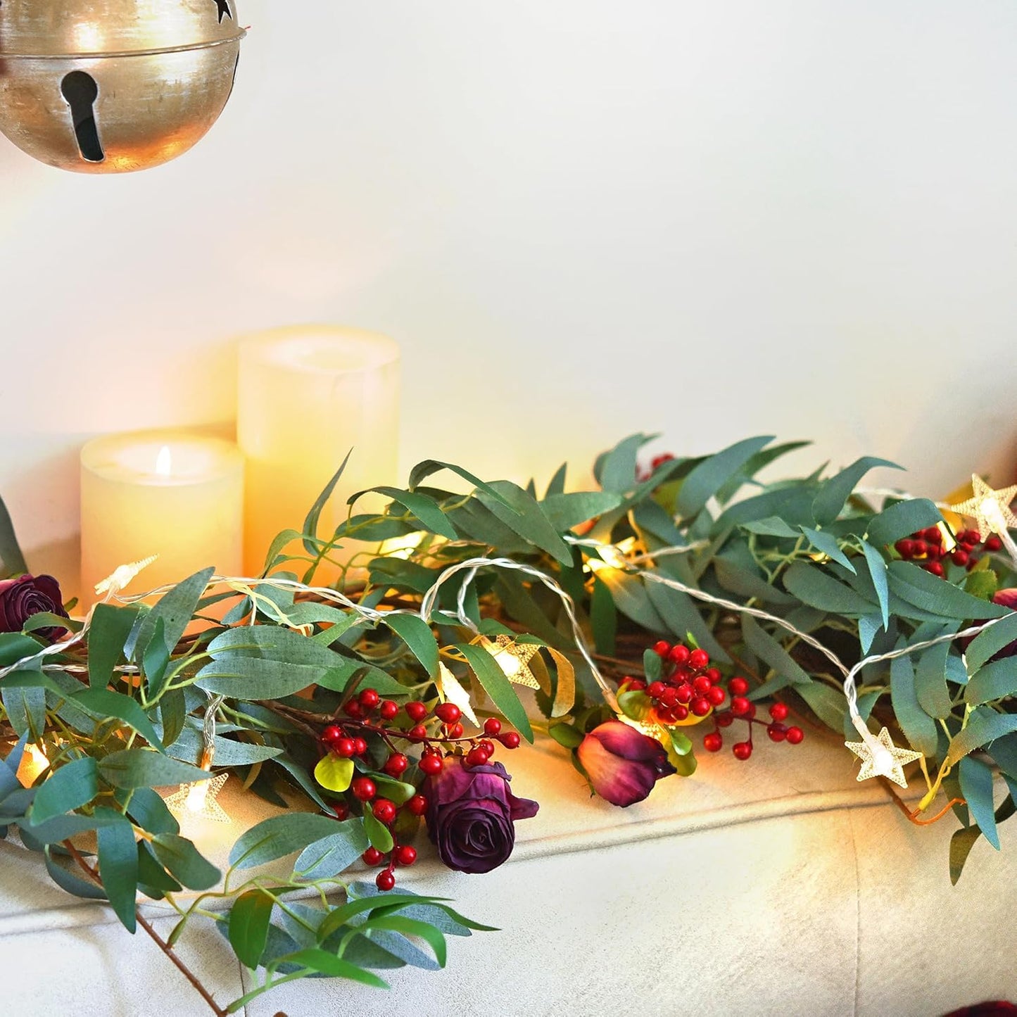 Enchanting Decor: Pair of Flexible Rustic Willow Garlands Adorned with 33 Feet Starry String Lights (USB Operated) by FiveSeasonStuff Floral