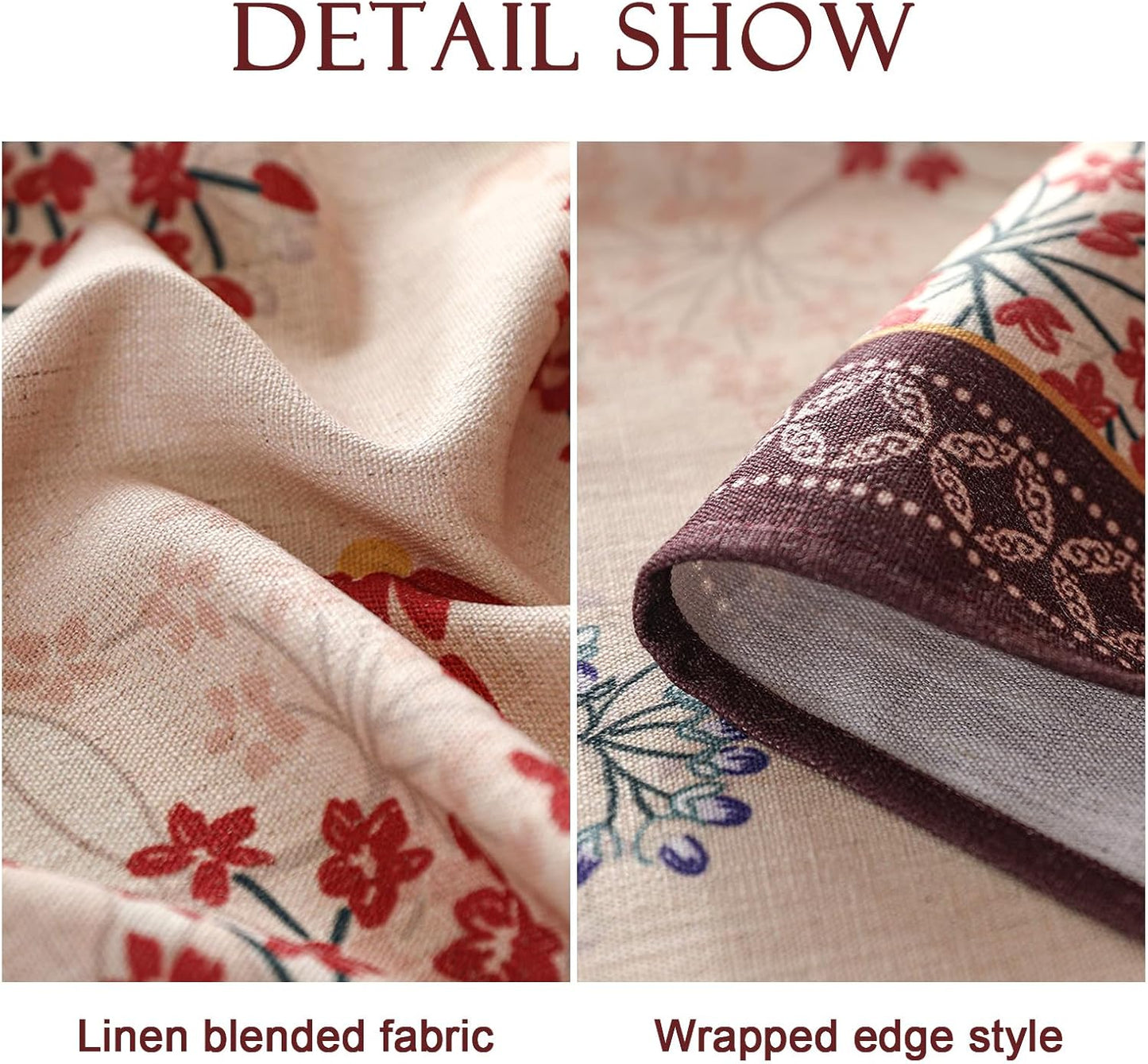 patdrea Designer Linen French Round Table Cloth,Vintage Red Floral Durable Breathable Colorful Dacorative Tablecloth for Kitchen Dining,Christmas,Thanksgiving,Holiday,Diameter 67"-Newmari