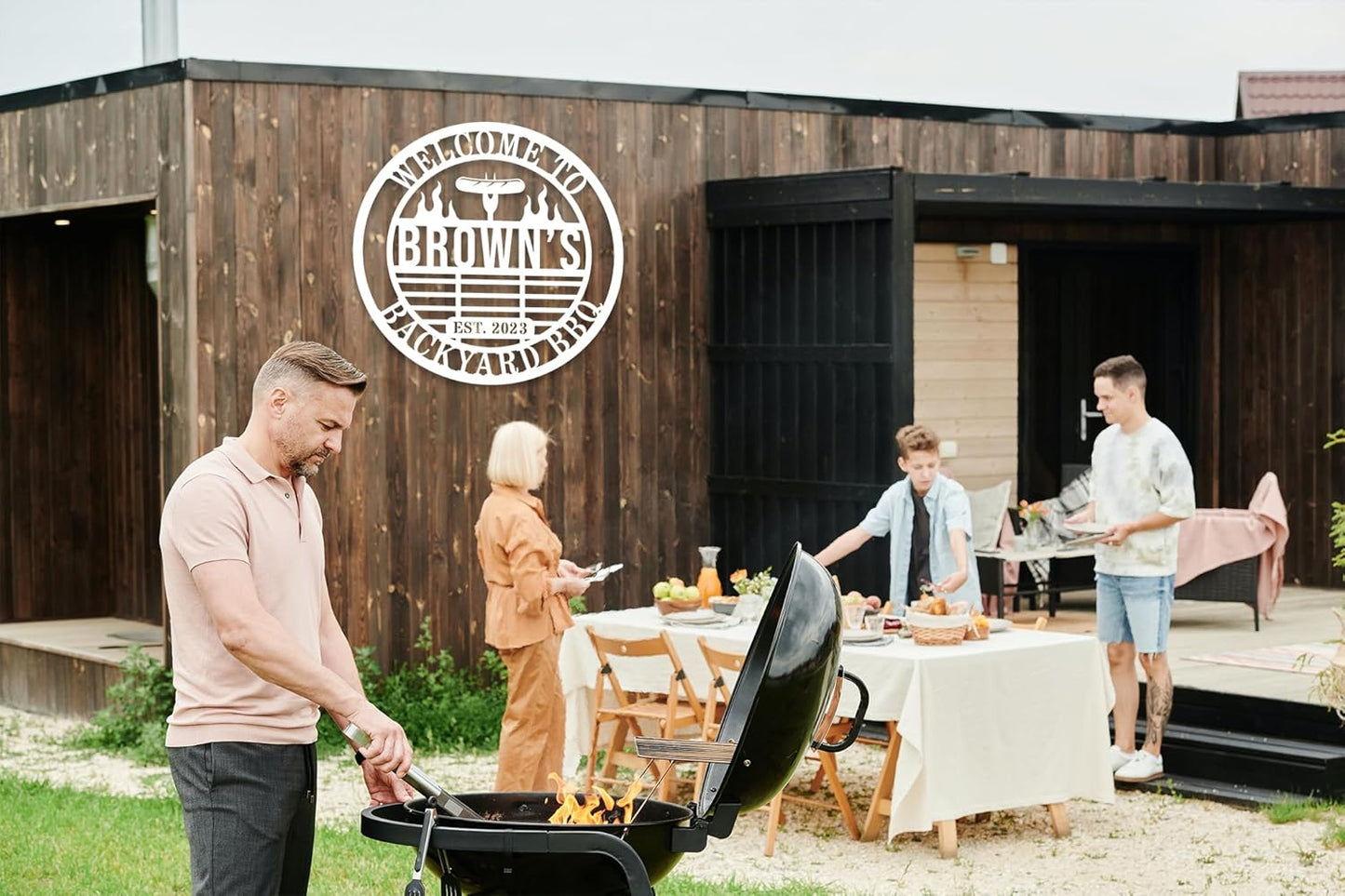 Personalized BBQ Grill Name Sign Custom Grill Sign Outdoor Kitchen Decor Grill Gifts for Dad Backyard BBQ Metal Sign BBQ Grill Sign Barbecue Outdoor Man Cave Decor