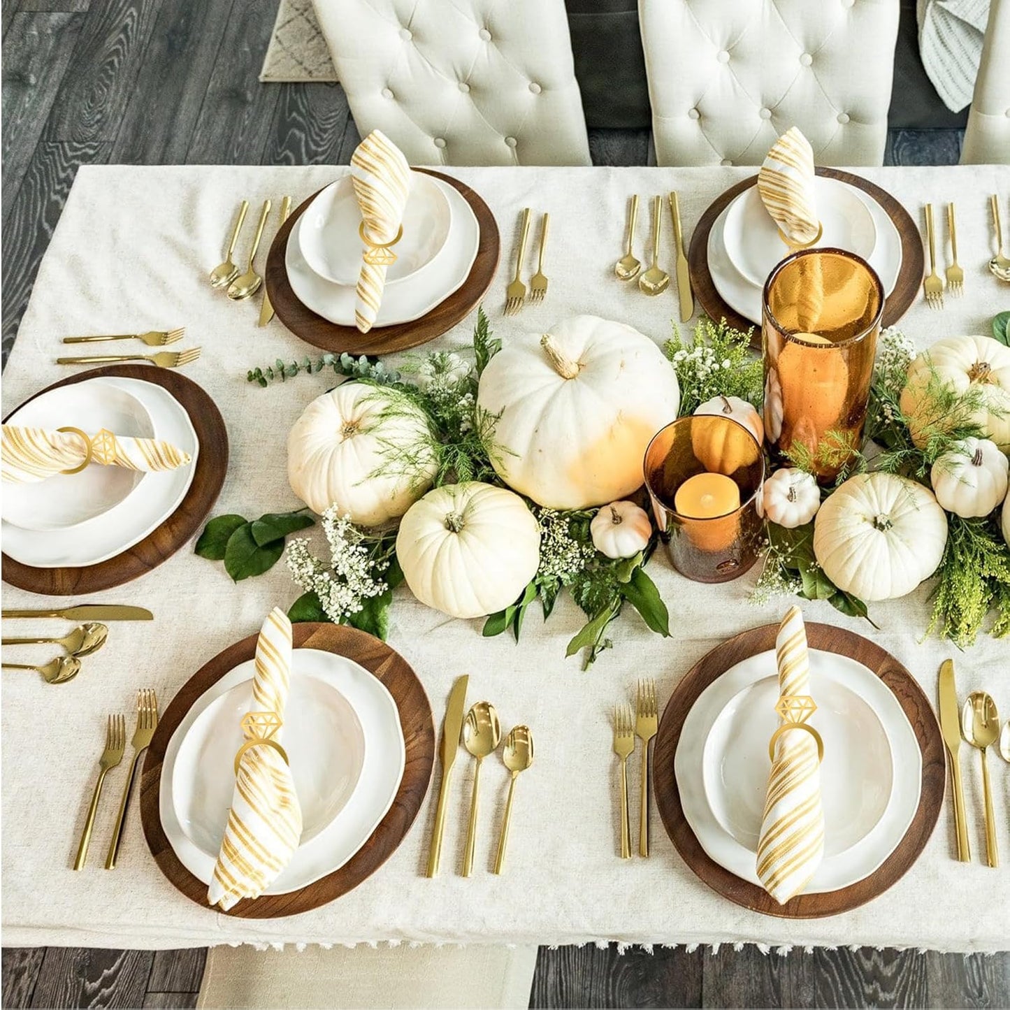 Edussy Gold Napkin Rings Set of 12,Acrylic Mirror Diamond Napkin Ring Holders for Wedding Centerpiece Table Decorations, Bridal Brunch,Family Dinner, Bridal Shower or Anniversary Decor