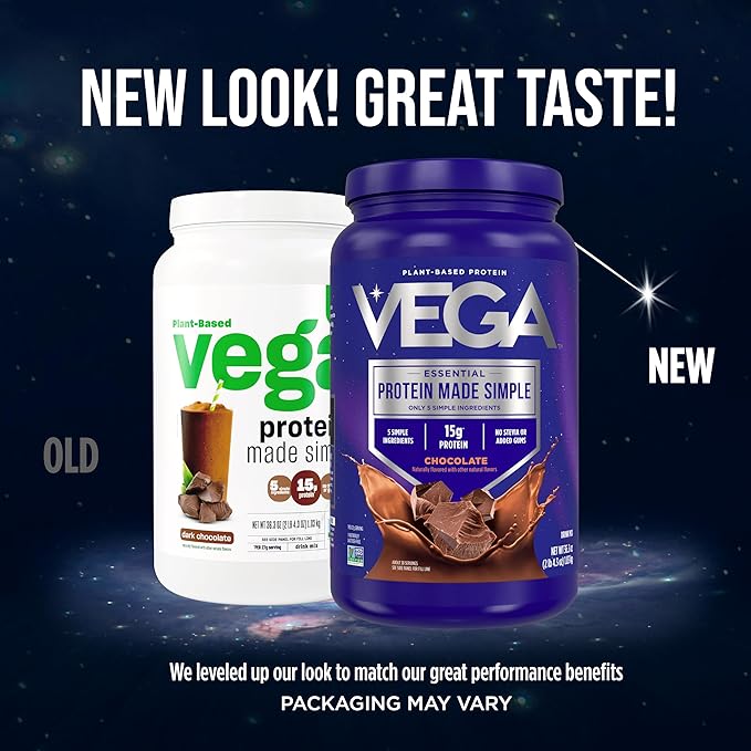 Vega Protein Made Simple - 15g Plant-Based Pea Protein, Chocolate, 39 Servings, Stevia Free, No Artificial Sweeteners or Gums, Non-GMO, Gluten Free, Dairy Free, 2.3lbs (Packaging May Vary)