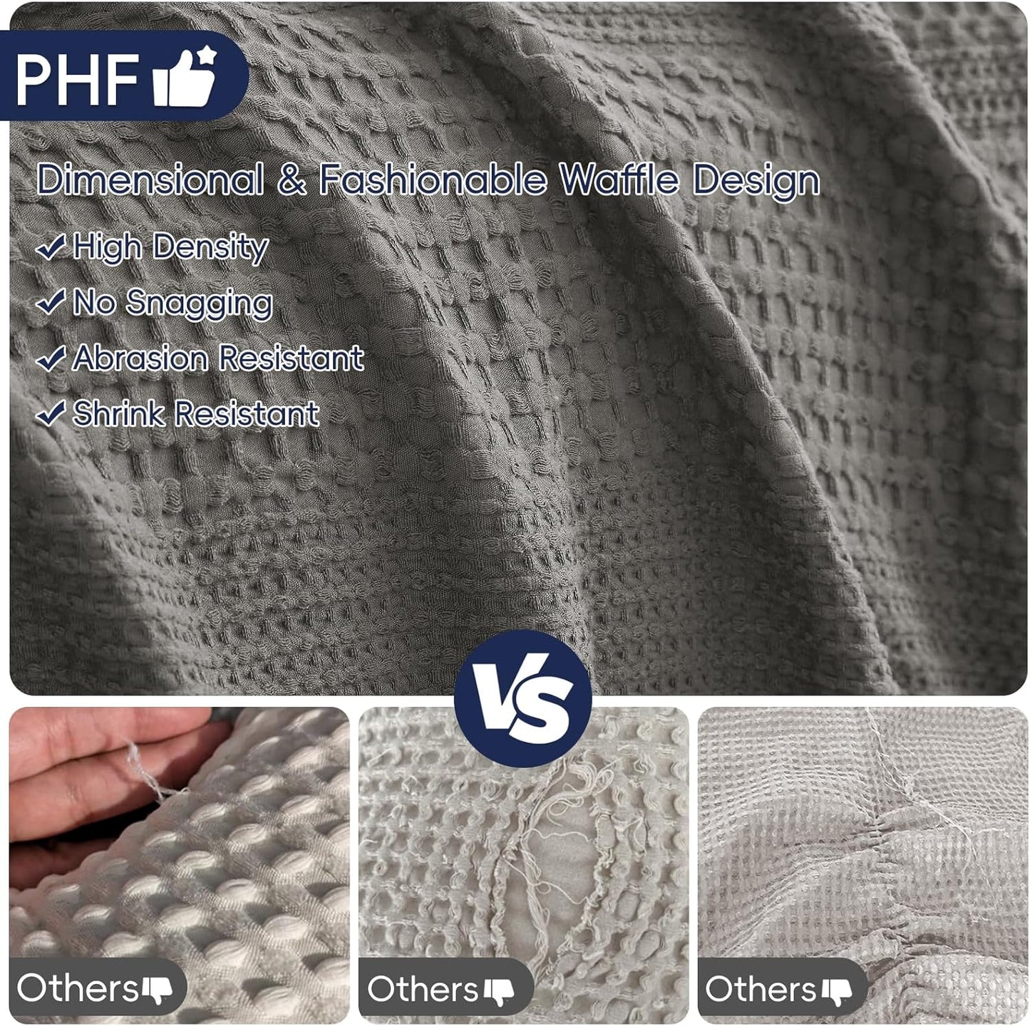 PHF Lightweight Waffle Weave Blanket Queen Size, Breathable & Ultra Soft, 90"x 90" Soft & Cozy Thin Blanket for All Season & Hot Sleepers, Bed, Home Decor - Grey