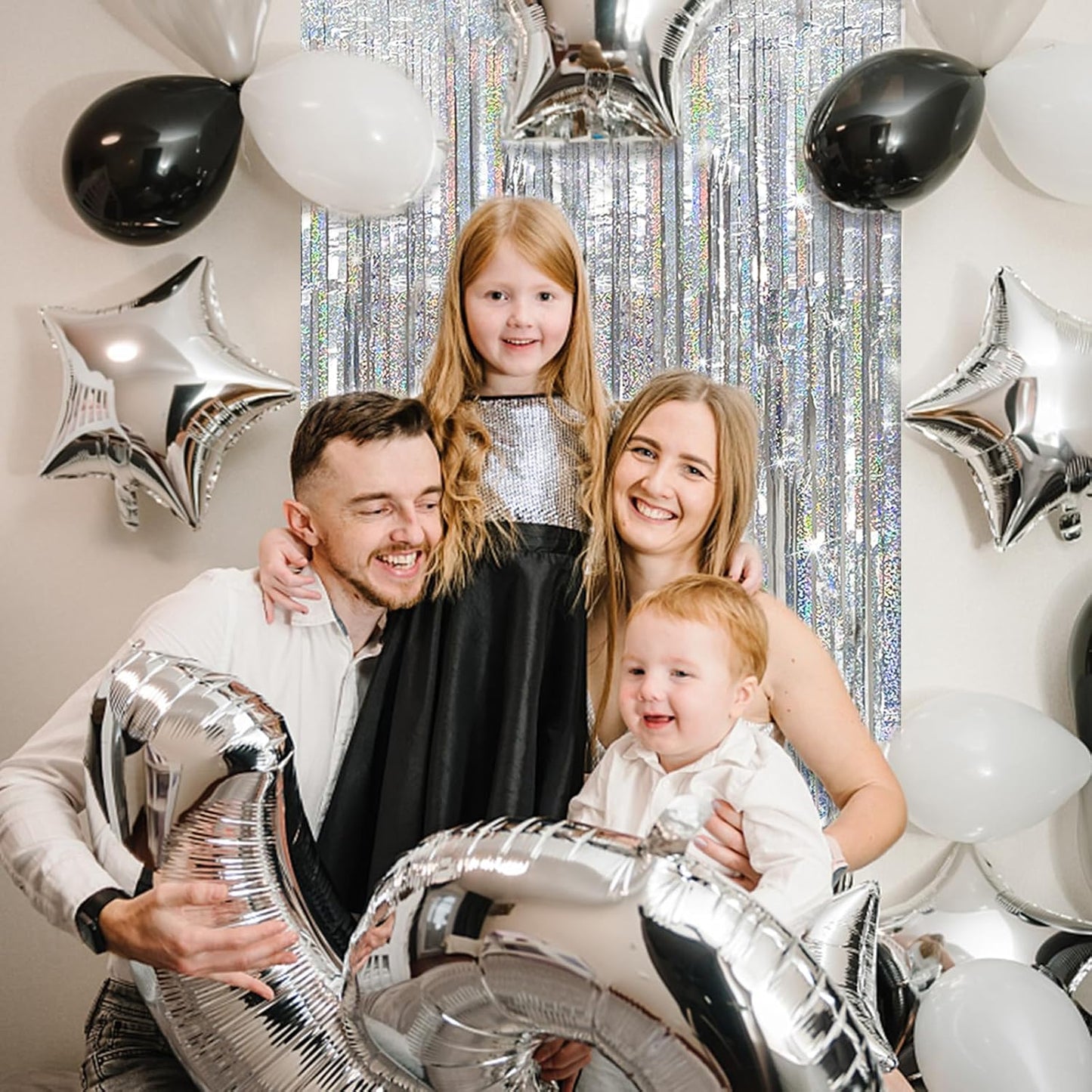 Tinsel Curtain Party Backdrop Silver Birthday Decorations 10 Packs Glitter Foil Fringe Curtain Party Decor Streamers Photo Booth for Birthday Christmas Wedding Halloween Graduation Decorations