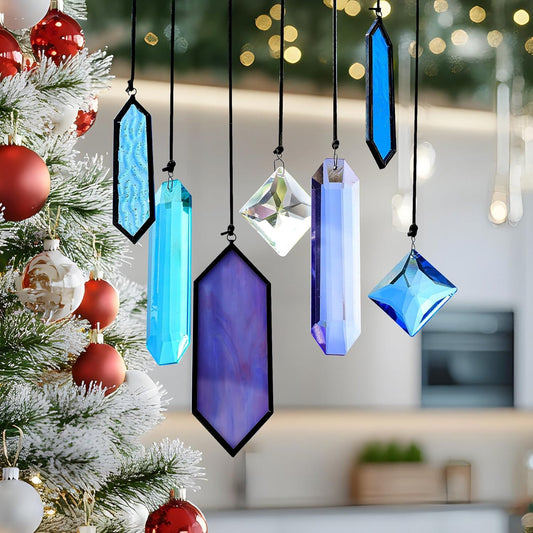 7 Pack Stained Glass Icicle Ornaments for Christmas Tree,Crystal Prism Hanging Suncatchers for Windows,Crystal Christmas Ornaments 2025 for Women