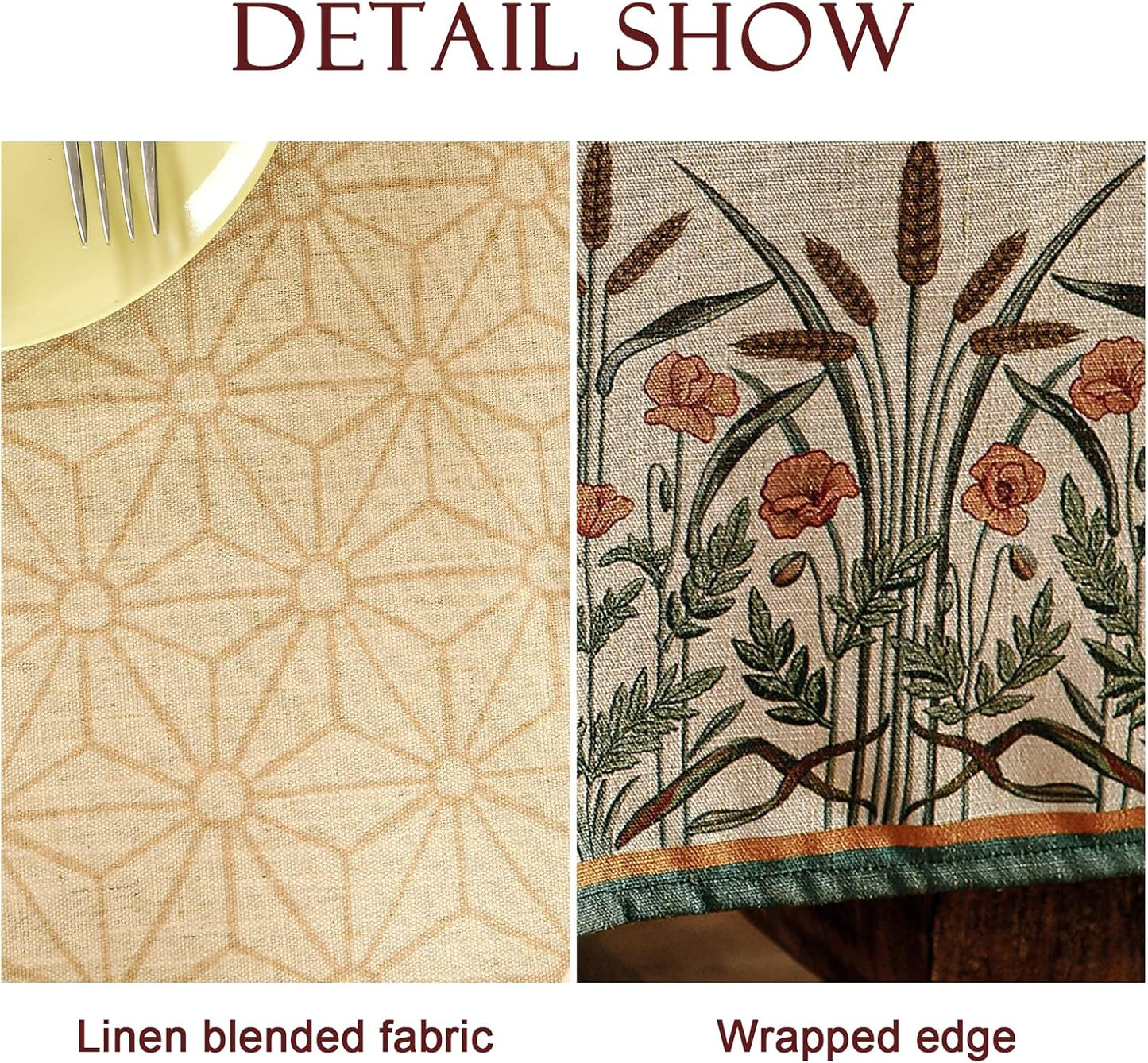 patdrea Designer Linen Vintage Table Cloth for Rectangle Table,Light Brown Durable French Floral Tablecloth,Decor Cover for Kitchen Dining,Christmas,Thanksgiving,Tea Party,55"x87"-Cudillero