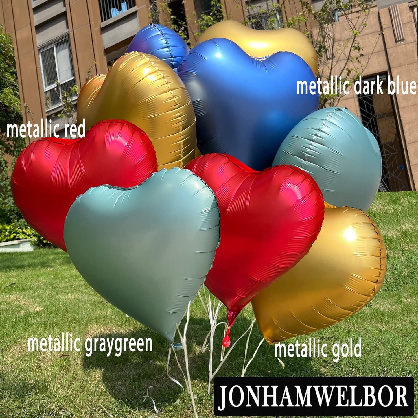 Jonhamwelbor 20Pcs 18 inch Metallic Blue Foil Mylar Heart Shape Balloons Decorations Valentines Birthday Wedding Baby Shower Party (Metallic Blue)