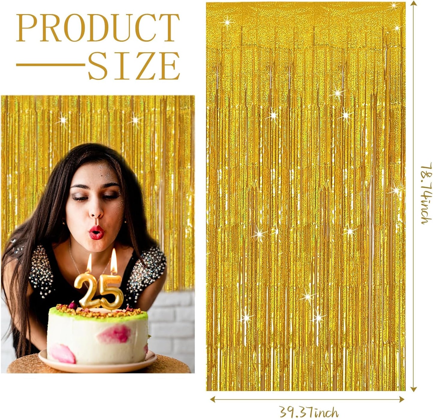 3 Pack Gold Backdrop Birthday Decorations Foil Curtain Backdrop Gold Streamers Dance Party Decorations Photo Booth Props for Bachelorette Decorations Christmas Halloween New Years Eve Party Supplies