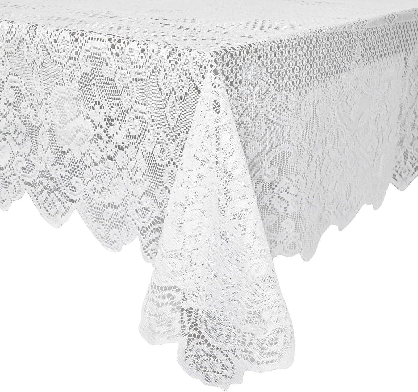 Juvale Rectangular Lace Tablecloth - White Lace, 54 x 72 in Vintage Floral Scalloped Polyester - Wedding & Tea Party Table Cloth & Baby Shower Tablecloth