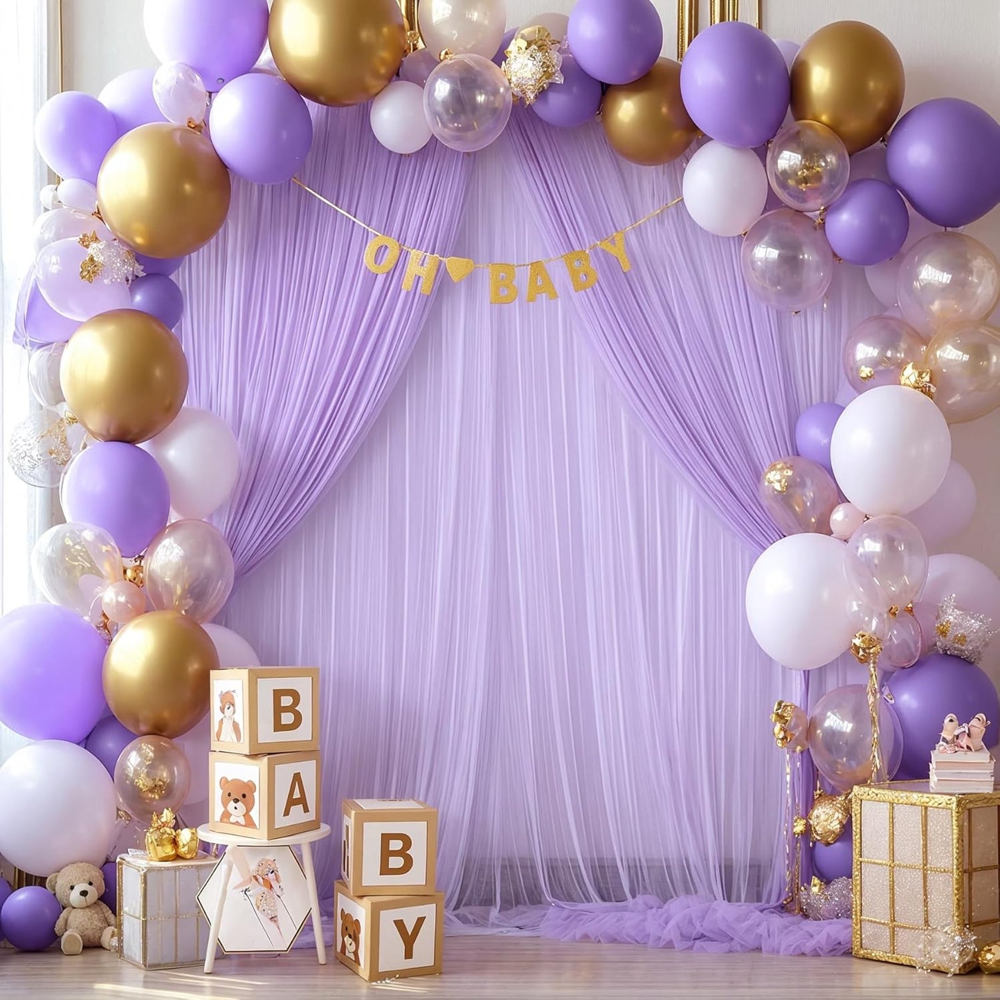 Lavender Tulle Backdrop Curtains for Parties Baby Shower Birthday Wedding 10ft X 10ft Sheer Backdrop Curtains for Butterfly Elephant Memaid Photoshoot Decorations