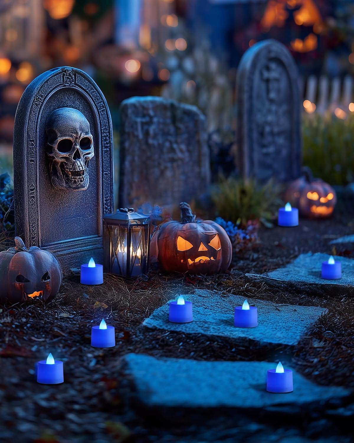 Amagic 24 Pack Blue LED Tea Lights, Flameless Votive Candles, Electric Fake Colored Candles, Battery Operated Tealights Candles for Halloween, Christmas, Home Decor, Wedding Table Centerpiece, Party