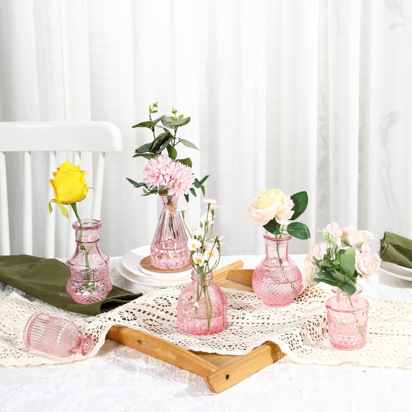 Bud Vases in Bulk 64, Glass Vases for Centerpieces, Small Vases for Flowers, Small Flower Vase for Centerpieces, Mini Vintage Vase, Pink Bud Vases for Wedding Table Decor