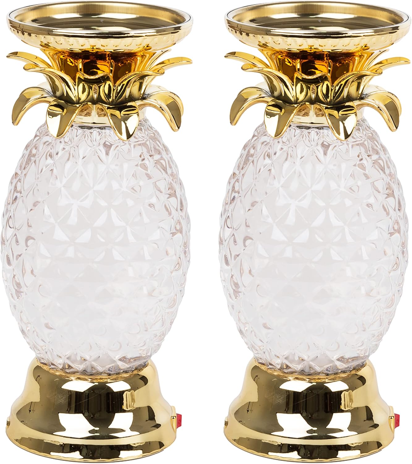 YAKii 9.5" Pineapple LED Color Changing Shine Lamp,Swirling Water Waves Lamp Kid Safe Battery/USB Cable Operated,Table Lamp Candle Holder Table Decoration Gold(Pack of 2)