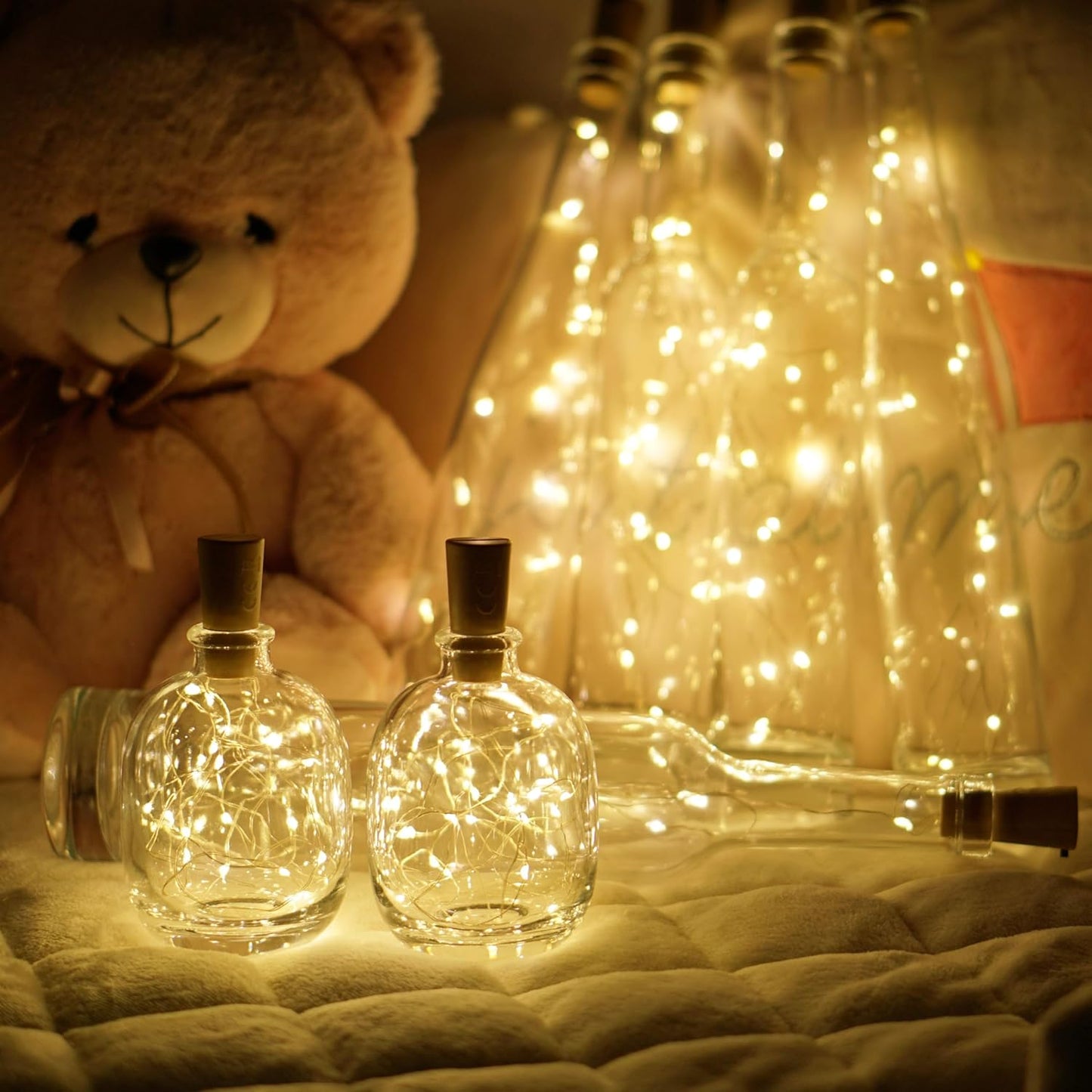 Wine Bottle Lights 20 LEDs Cork Lights Waterproof Battery (Included) Operated Fairy Mini String Lights for DIY Jar Indoor Bedroom Party Wedding Christmas Decor Pack of 4(Warm White)