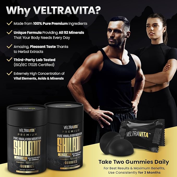 Pure Himalayan Shilajit Gummies with Ginkgo Biloba, Chaga & KSM-66 Ashwagandha | Shilajit for Men & Women |10000 mg Max Potency | 76%+ Fulvic Acid & 92+ Trace Minerals | Sugar Free
