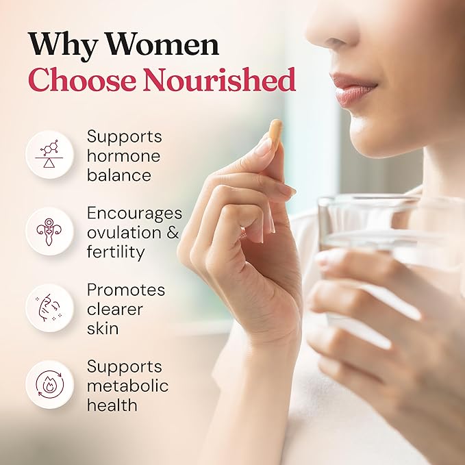 Nourished 40:1 Myo-inositol & D-Chiro Inositol - Supplement for Women with Fertility, Skin Health, or Menstrual Cycle Symptoms - Hormone Balance for Women - 120 Capsules